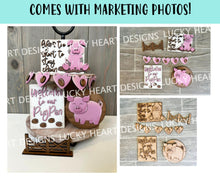 Load image into Gallery viewer, Pig Farm Quick and Easy Tiered Tray File SVG, Glowforge Tier Tray Farmhouse Decor, LuckyHeartDesignsCo