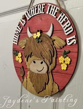 Load image into Gallery viewer, Highland Cow Round Door Hanger File SVG, Farm Glowforge, LuckyHeartDesignsCo