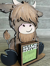 Load image into Gallery viewer, MINI Standing Highland Cow Interchangeable Leaning Sign File SVG, Farm Tiered Tray Glowforge, LuckyHeartDesignsCo