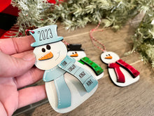 Load image into Gallery viewer, Snowman Family Personalized Christmas Ornament File SVG, Glowforge, LuckyHeartDesignsCo