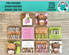 Load image into Gallery viewer, MINI Highland Cow Interchangeable Leaning Sign File SVG, Farm Tiered Tray Glowforge, LuckyHeartDesignsCo