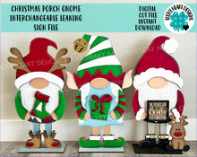 Load image into Gallery viewer, Christmas Porch Gnome Interchangeable Leaning Sign Gnome File SVG, Glowforge Pumpkin , LuckyHeartDesignsCo