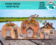 Load image into Gallery viewer, Pumpkin Standing Houses Fall File SVG, Fall Glowforge, Village, LuckyHeartDesignsCo