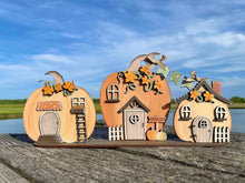 Load image into Gallery viewer, Pumpkin Standing Houses Fall File SVG, Fall Glowforge, Village, LuckyHeartDesignsCo