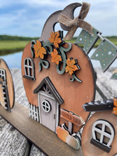 Load image into Gallery viewer, Pumpkin Standing Houses Fall File SVG, Fall Glowforge, Village, LuckyHeartDesignsCo