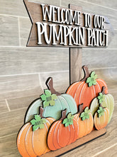 Load image into Gallery viewer, Pumpkin Patch Standing Sign File SVG, Fall Glowforge, Fall, Personalized, Family, LuckyHeartDesignsCo