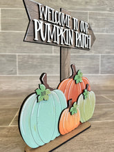 Load image into Gallery viewer, Pumpkin Patch Standing Sign File SVG, Fall Glowforge, Fall, Personalized, Family, LuckyHeartDesignsCo