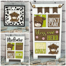 Load image into Gallery viewer, MINI Highland Cow Interchangeable Leaning Sign File SVG, Farm Tiered Tray Glowforge, LuckyHeartDesignsCo