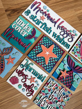 Load image into Gallery viewer, Mermaid Interchangeable Leaning Sign File SVG, Beach Tiered Tray Glowforge, LuckyHeartDesignsCo