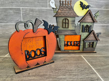 Load image into Gallery viewer, MINI Halloween Interchangeable Leaning Sign File SVG, Pumpkin Tiered Tray Glowforge, LuckyHeartDesignsCo
