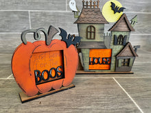 Load image into Gallery viewer, MINI Halloween Interchangeable Leaning Sign File SVG, Pumpkin, Tiered Tray Glowforge, LuckyHeartDesignsCo