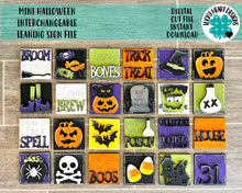Load image into Gallery viewer, MINI Halloween Interchangeable Leaning Sign File SVG, Pumpkin, Tiered Tray Glowforge, LuckyHeartDesignsCo