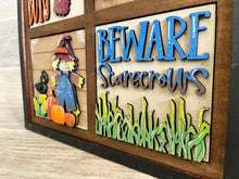 Load image into Gallery viewer, Scarecrow On Duty Interchangeable Leaning Sign File SVG, Glowforge Pumpkin Fall, LuckyHeartDesignsCo
