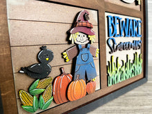 Load image into Gallery viewer, Scarecrow On Duty Interchangeable Leaning Sign File SVG, Glowforge Pumpkin Fall, LuckyHeartDesignsCo