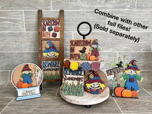 Load image into Gallery viewer, Standing Scarecrow On Duty File SVG, Glowforge Pumpkin Fall Tiered Tray, LuckyHeartDesignsCo
