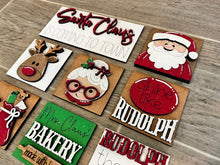 Load image into Gallery viewer, MINI Santa Christmas Interchangeable Leaning Sign File SVG, Rudolph, Mrs. Claus Tiered Tray Glowforge, LuckyHeartDesignsCo