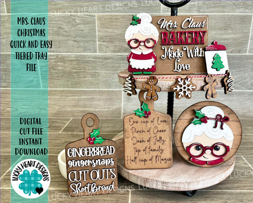 Mrs. Claus Christmas Quick and Easy Tiered Tray File SVG, Glowforge Christmas, LuckyHeartDesignsCo