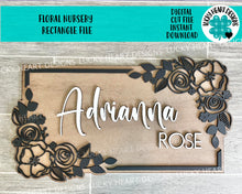 Load image into Gallery viewer, Floral Nursery Rectangle Sign File SVG, Glowforge Laser, Flower Sign, LuckyHeartDesignsCo