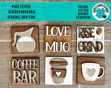 Load image into Gallery viewer, MINI Coffee Interchangeable Leaning Sign File SVG, Tiered Tray Glowforge, LuckyHeartDesignsCo