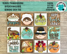 Load image into Gallery viewer, Turkey Thanksgiving Interchangeable Leaning Sign File SVG, Glowforge, Pumpkin Fall, LuckyHeartDesignsCo