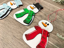 Load image into Gallery viewer, Snowman Family Personalized Christmas Ornament File SVG, Glowforge, LuckyHeartDesignsCo