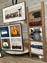 Load image into Gallery viewer, MINI Camping Interchangeable Leaning Sign File SVG, S'mores Summer Tiered Tray Glowforge, LuckyHeartDesignsCo