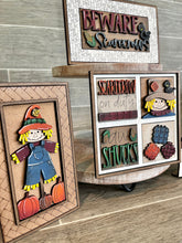 Load image into Gallery viewer, MINI Scarecrow Interchangeable Leaning Sign File SVG, Pumpkin Tiered Tray Glowforge, LuckyHeartDesignsCo