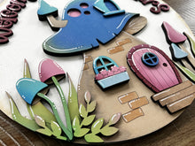 Load image into Gallery viewer, Welcome Forest Dwellers Mushroom Door Hanger File SVG, Gnome Fairy Glowforge, LuckyHeartDesignsCo