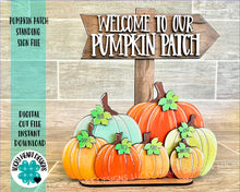Load image into Gallery viewer, Pumpkin Patch Standing Sign File SVG, Fall Glowforge, Fall, Personalized, Family, LuckyHeartDesignsCo