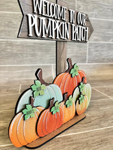 Load image into Gallery viewer, Pumpkin Patch Standing Sign File SVG, Fall Glowforge, Fall, Personalized, Family, LuckyHeartDesignsCo
