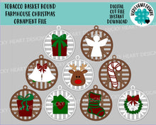 Load image into Gallery viewer, Tobacco Basket Round Farmhouse Christmas Ornament File SVG, Glowforge, LuckyHeartDesignsCo