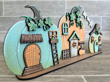 Load image into Gallery viewer, Pumpkin Standing Houses Fall File SVG, Fall Glowforge, Village, LuckyHeartDesignsCo