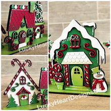 Load image into Gallery viewer, Whimsical Christmas Standing Houses File SVG, Glowforge, Santa's Village, LuckyHeartDesignsCO