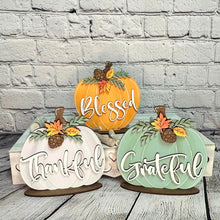 Load image into Gallery viewer, Grateful Thankful Blessed Pumpkin Trio File SVG, Fall Glowforge, Fall LuckyHeartDesignsCo
