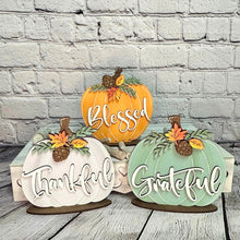 Load image into Gallery viewer, Grateful Thankful Blessed Pumpkin Trio File SVG, Fall Glowforge, Fall LuckyHeartDesignsCo
