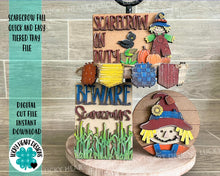 Load image into Gallery viewer, Scarecrow Fall Quick and Easy Tiered Tray File SVG, Glowforge Pumpkin Tier Tray, LuckyHeartDesignsCo