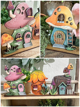 Load image into Gallery viewer, Standing Mushroom Houses Set Gnome File SVG, Fall Glowforge, Fairy Village, LuckyHeartDesignsCo