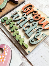 Load image into Gallery viewer, MINI Mushroom Interchangeable Leaning Sign File SVG, Gnome Fairy House, Garden, Tiered Tray Glowforge, LuckyHeartDesignsCo