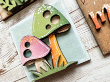 Load image into Gallery viewer, MINI Mushroom Interchangeable Leaning Sign File SVG, Gnome Fairy House, Garden, Tiered Tray Glowforge, LuckyHeartDesignsCo