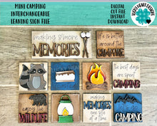 Load image into Gallery viewer, MINI Camping Interchangeable Leaning Sign File SVG, S'mores Summer Tiered Tray Glowforge, LuckyHeartDesignsCo