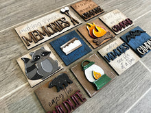 Load image into Gallery viewer, MINI Camping Interchangeable Leaning Sign File SVG, S'mores Summer Tiered Tray Glowforge, LuckyHeartDesignsCo