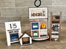 Load image into Gallery viewer, MINI Camping Interchangeable Leaning Sign File SVG, S'mores Summer Tiered Tray Glowforge, LuckyHeartDesignsCo