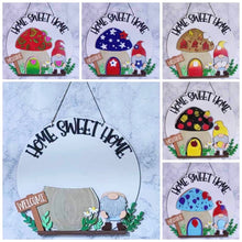 Load image into Gallery viewer, Interchangeable Mushroom House and Gnome Door Hanger File SVG, Glowforge, LuckyHeartDesignsCo