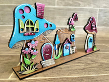 Load image into Gallery viewer, Standing Mushroom Houses Set Gnome File SVG, Fall Glowforge, Fairy Village, LuckyHeartDesignsCo
