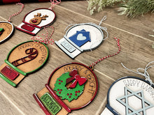 Load image into Gallery viewer, Snow Globe Christmas Ornament File SVG, Hanukkah, Gnome Santa, Baby's First, Glowforge, LuckyHeartDesignsCo