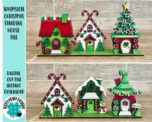 Load image into Gallery viewer, Whimsical Christmas Standing Houses File SVG, Glowforge, Santa's Village, LuckyHeartDesignsCO