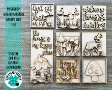 Load image into Gallery viewer, Mushroom Interchangeable Leaning Sign File SVG, Tiered Tray, Gnome, Spring, Garden, Fairy, Glowforge, LuckyHeartDesignsCo
