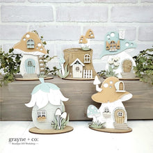 Load image into Gallery viewer, Standing Mushroom Houses Set Gnome File SVG, Fall Glowforge, Fairy Village, LuckyHeartDesignsCo