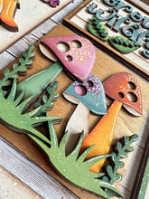 Load image into Gallery viewer, Mushroom Interchangeable Leaning Sign File SVG, Tiered Tray, Gnome, Spring, Garden, Fairy, Glowforge, LuckyHeartDesignsCo