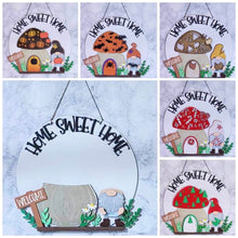 Load image into Gallery viewer, Interchangeable Mushroom House and Gnome Door Hanger File SVG, Glowforge, LuckyHeartDesignsCo